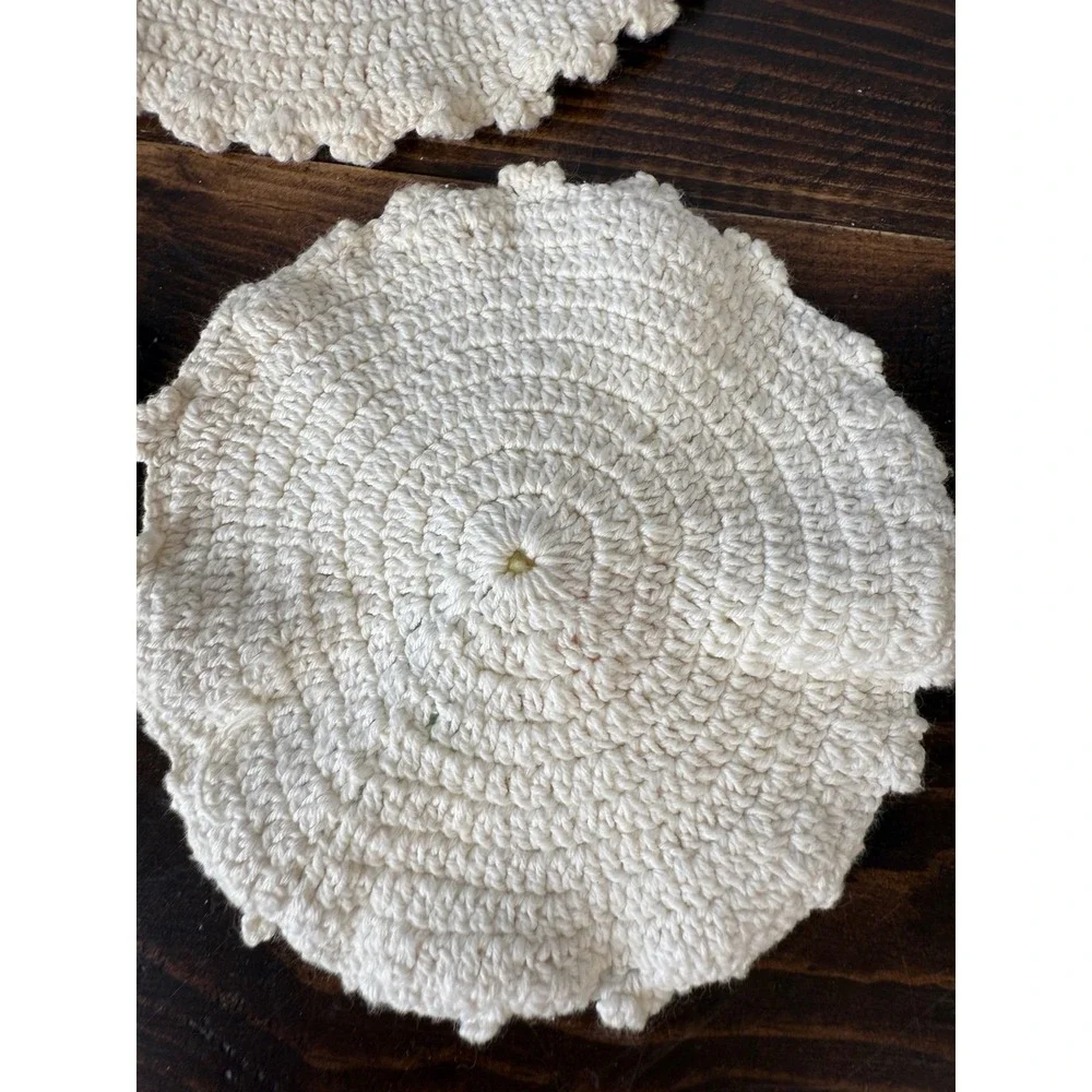 Set of‎ 3 Vintage Crochet Flower Applique Coasters Cottagecore Farmhouse Decor
